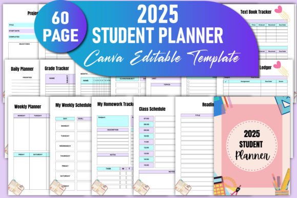 Download Editable 2025 Student Planner Canva KDP - Student planner Collection