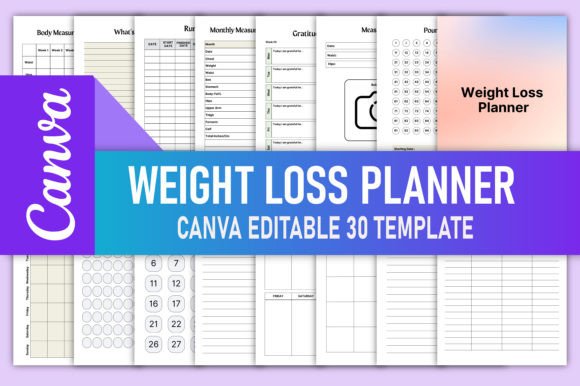 Download Editable Weight Loss Planner for Canva - Weight loss planner Collection