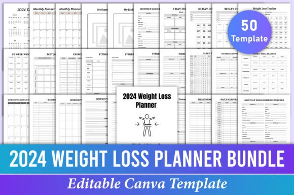 Download 2024 Weight Loss Planner Bundle Canva - Weight loss planner Collection