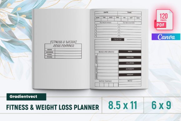 Download KDP Fitness &amp; Weight Loss Planner Canva - Weight loss planner Collection