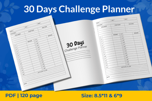 Download 30 Days Challenge Planner KDP Interiors - 30 days challenge Collection