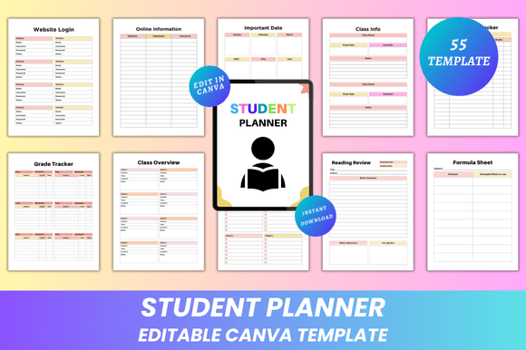 Download Editable Student Planner Canva KDP - Student planner Collection