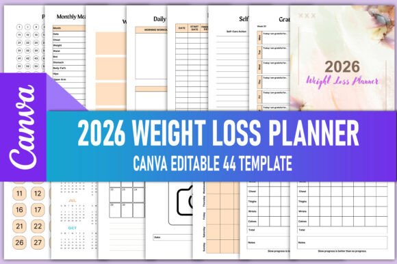 Download 2026 Weight Loss Planner for Canva - Weight loss planner Collection