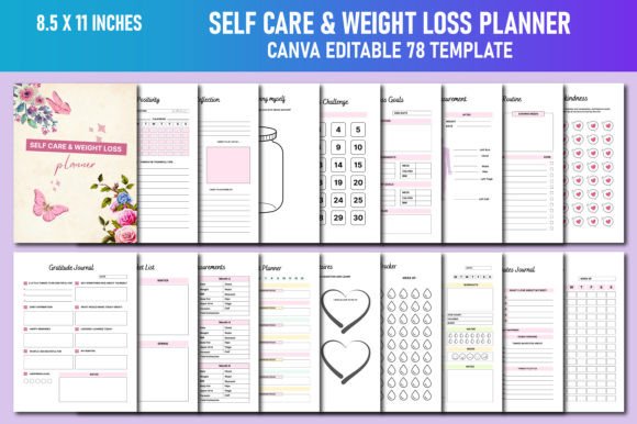 Download Self Care &amp; Weight Loss Planner Canva - Weight loss planner Collection