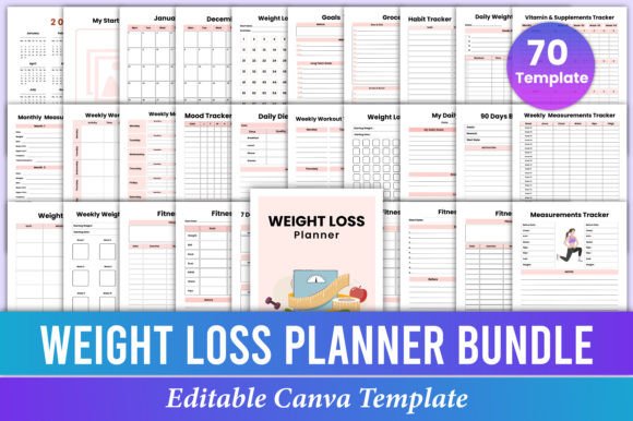 Download Weight Loss Planner Bundle Canva Kdp - Weight loss planner Collection