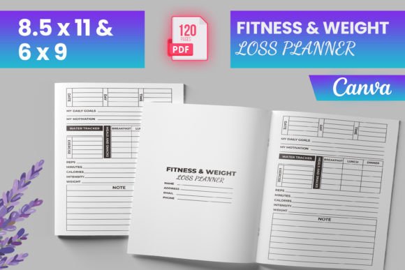 Download Fitness &amp; Weight Loss Planner Canva KDP - Weight loss planner Collection